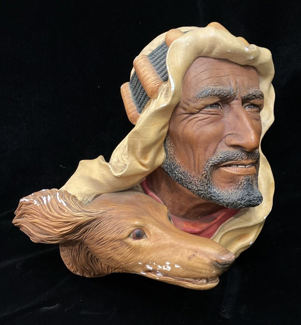 Rare VTG 1959 Desert Hunters Bossons Chalkware Arab Sheik w/Afghan Dog England